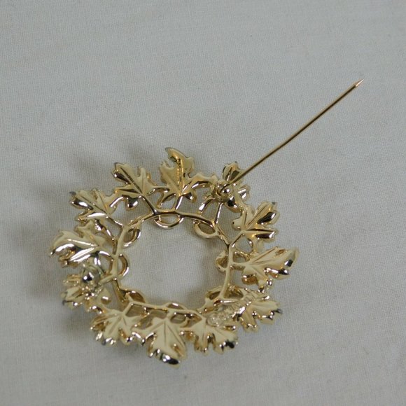 Sarah Coventry Garland Silver Gold Oak Leaf Circular Round Brooch Pin Vintage - Picture 5 of 6